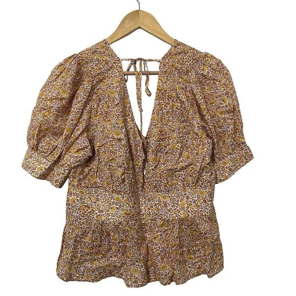 J. Crew Puff Sleeve Ditsy Floral V Neck Top Size 12 Scattered Blooms Prairie NWT - Picture 2 of 6